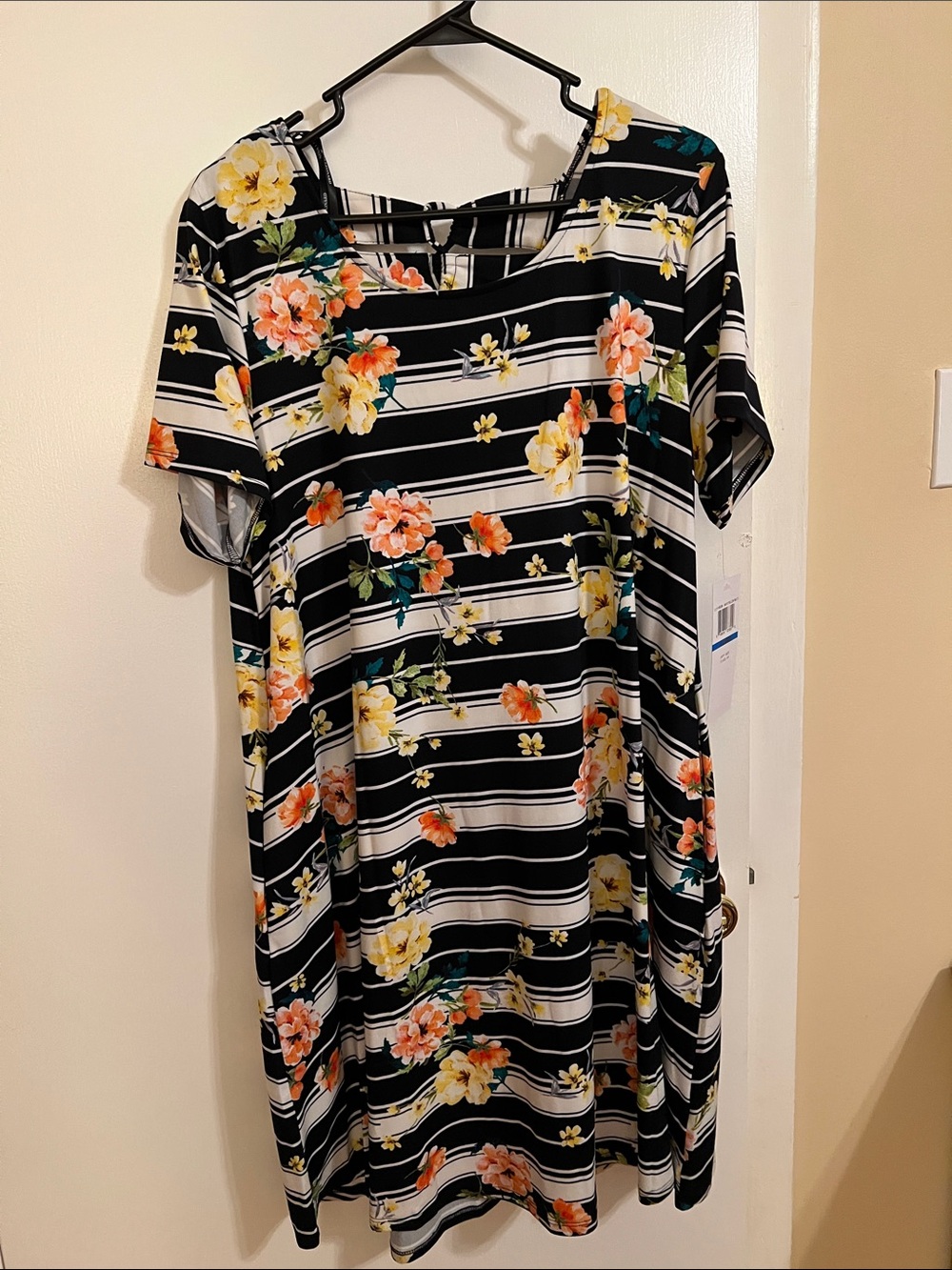 Nina Leonard Floral Stripe Short-Sleeve Women’s Dress